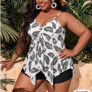 NWT Plus Plant Print Ruched Bikini Swimsuit with Shorts, Size 4X